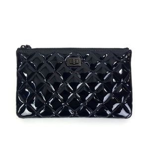 Chanel So Black Reissue 2.55 O Case Quilted Patent Leather Cosmetic Pouch Bag